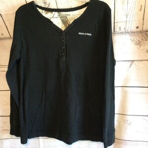 Realtree Black Long Sleeve Thermal Henley Shirt Size Large